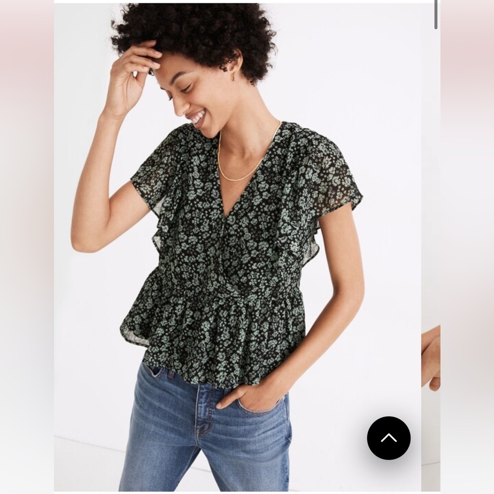 Madewell Georgette Ruffle-Sleeve Peplum Top in Fleur Field, size small